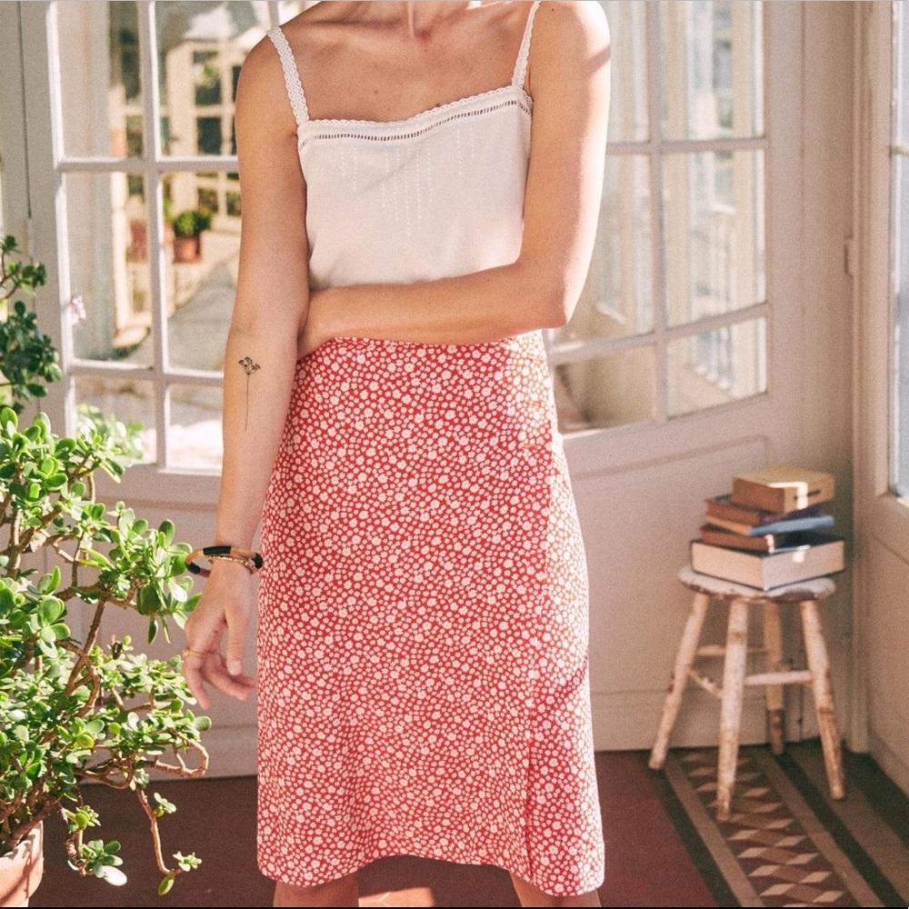 NWOT Sezane Maisie Skirt Daisy Sz S Red High Waist